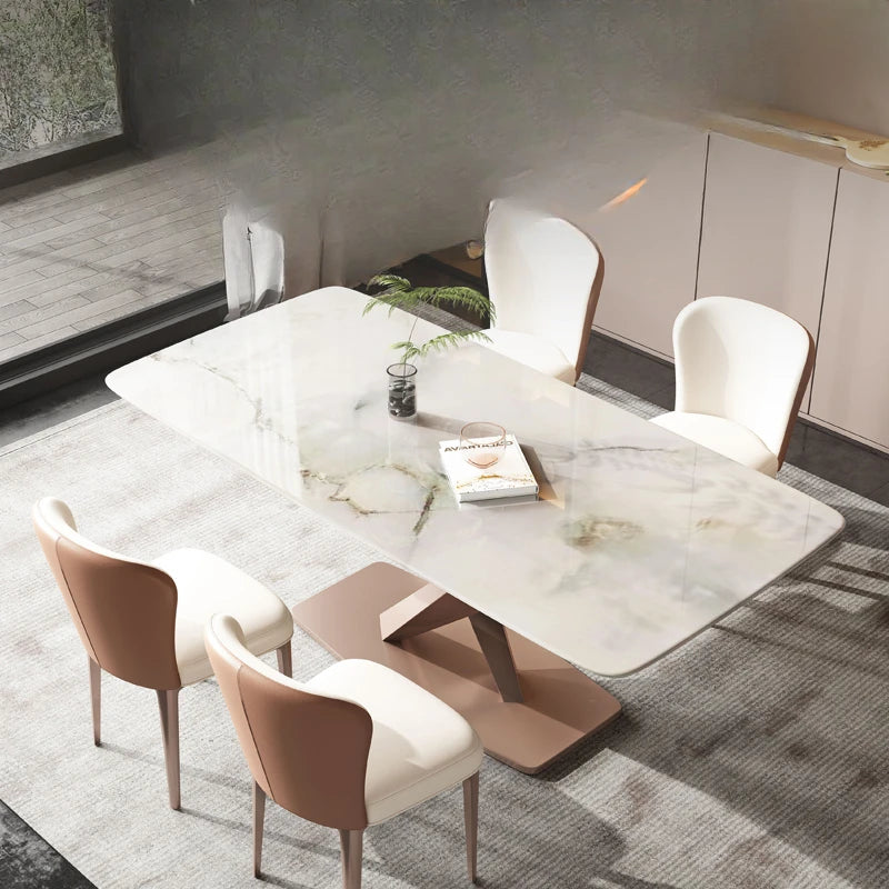 Light luxury color crystal jade crystal rectangular luxury stone dining table and chairs for home