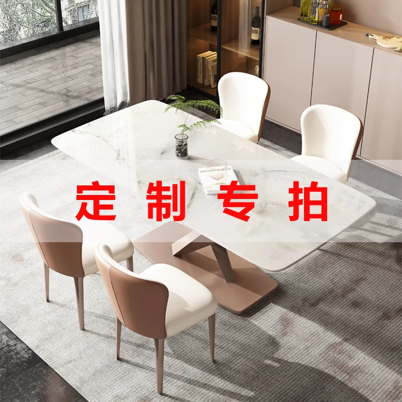 Light luxury color crystal jade crystal rectangular luxury stone dining table and chairs for home
