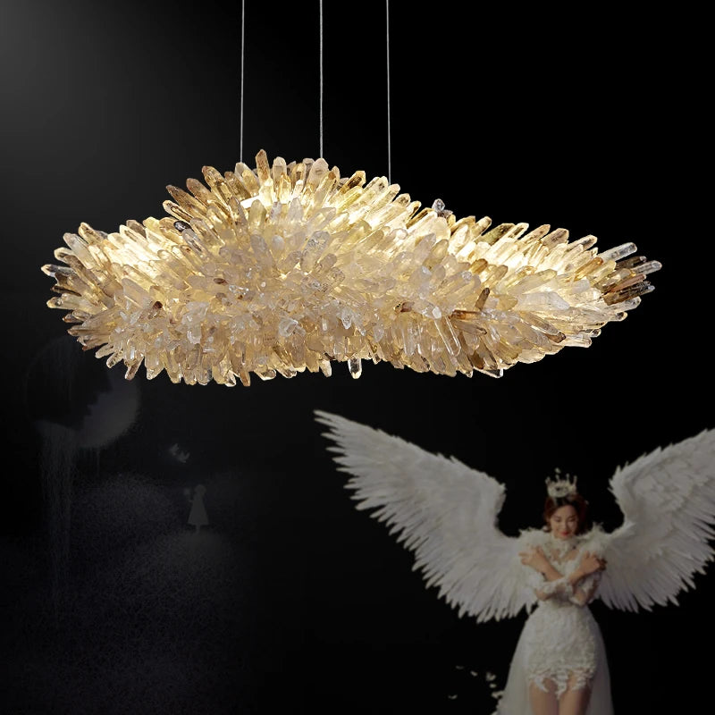 Light luxury natural crystal stair chandelier simple luxury high-end modern minimalist American villa duplex lamp