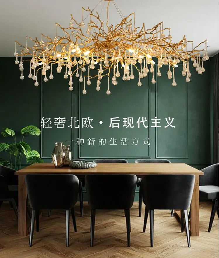 Light luxury post-modern copper branch crystal chandelier French living room dining room lamp American minimalist designer villa