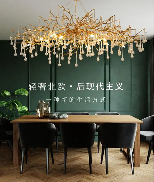 Light luxury post-modern copper branch crystal chandelier French living room dining room lamp American minimalist designer villa
