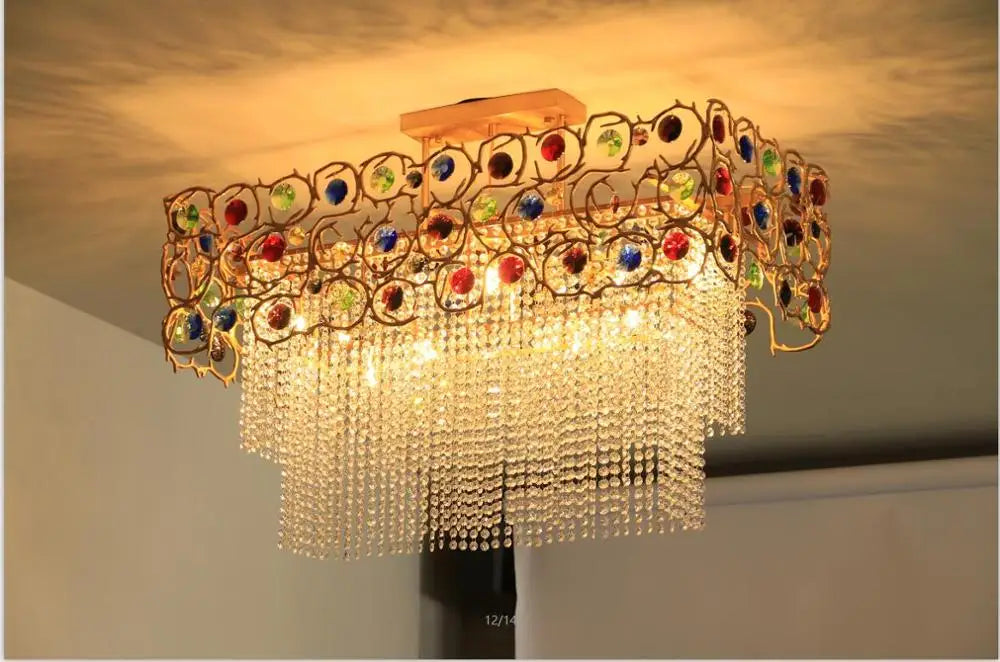 Light luxury post-modern copper branch crystal chandelier French living room dining room lamp American minimalist designer villa