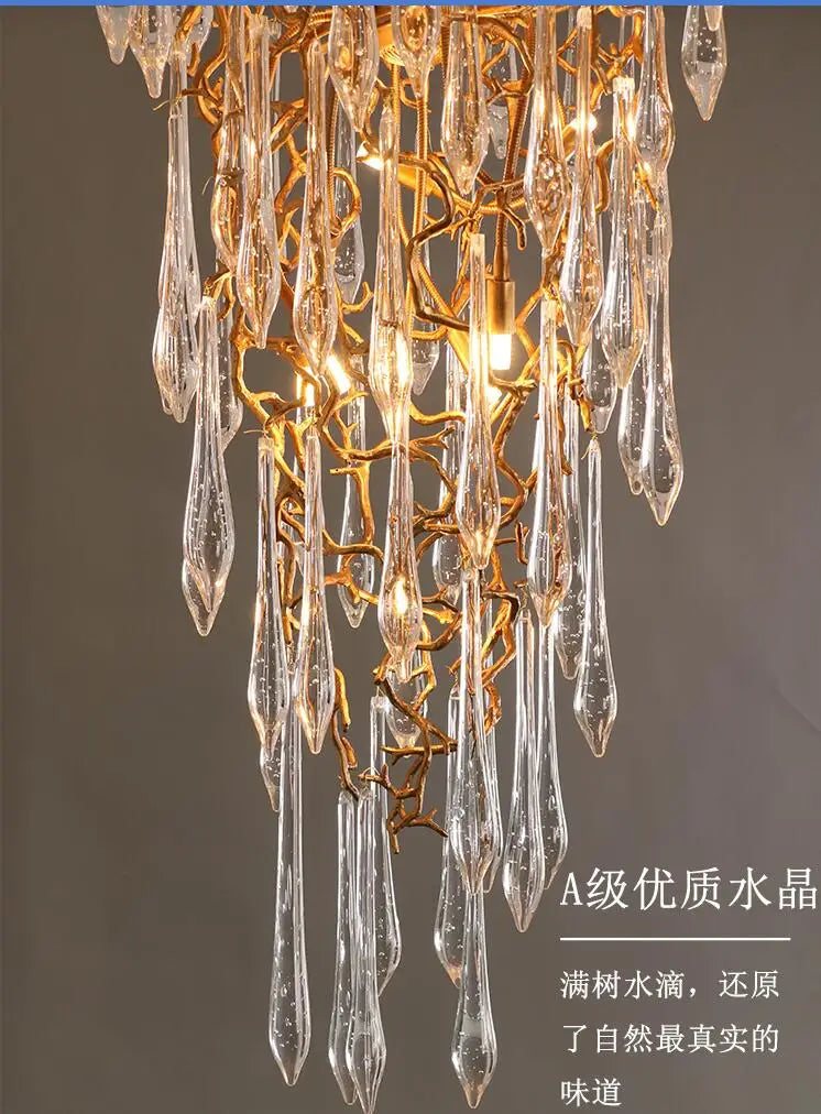 Light luxury post-modern copper branch crystal chandelier French living room dining room lamp American minimalist designer villa