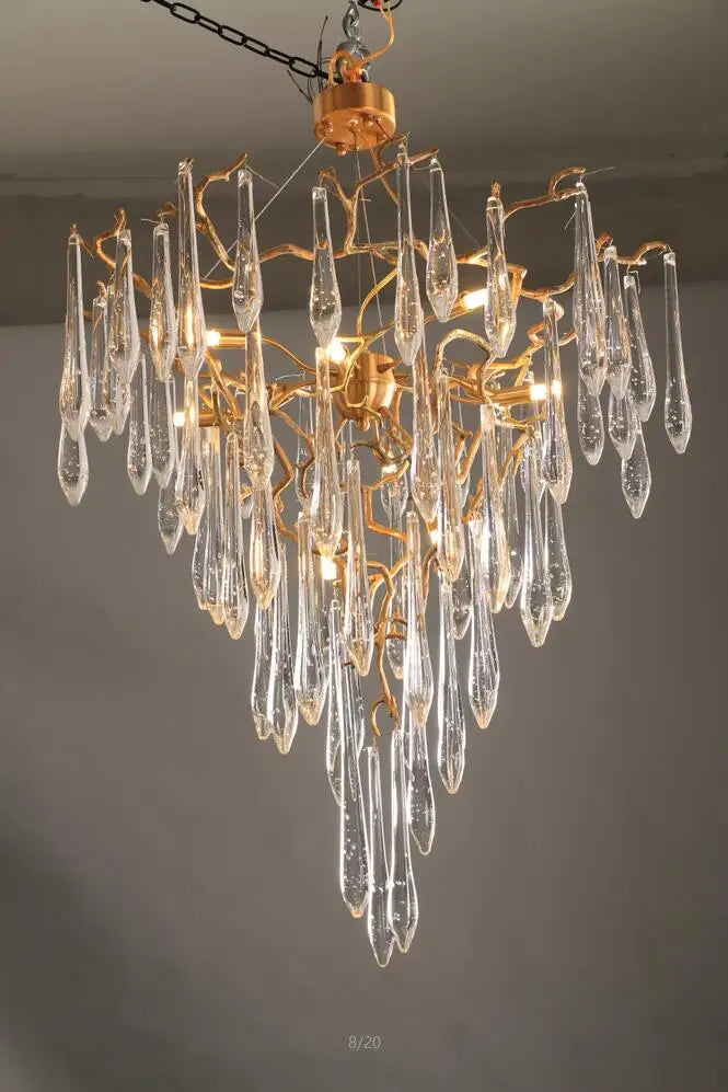 Light luxury post-modern copper branch crystal chandelier French living room dining room lamp American minimalist designer villa
