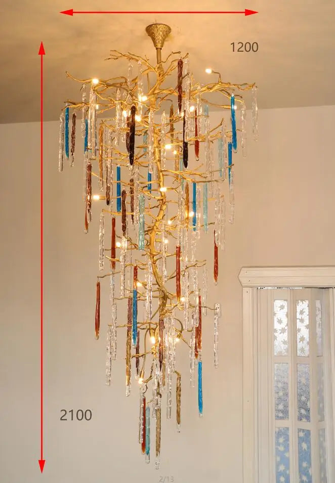 Light luxury post-modern copper branch crystal chandelier French living room dining room lamp American minimalist designer villa