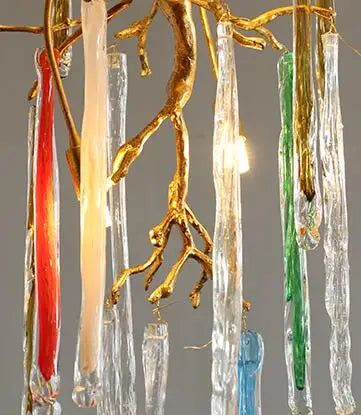 Light luxury post-modern copper branch crystal chandelier French living room dining room lamp American minimalist designer villa