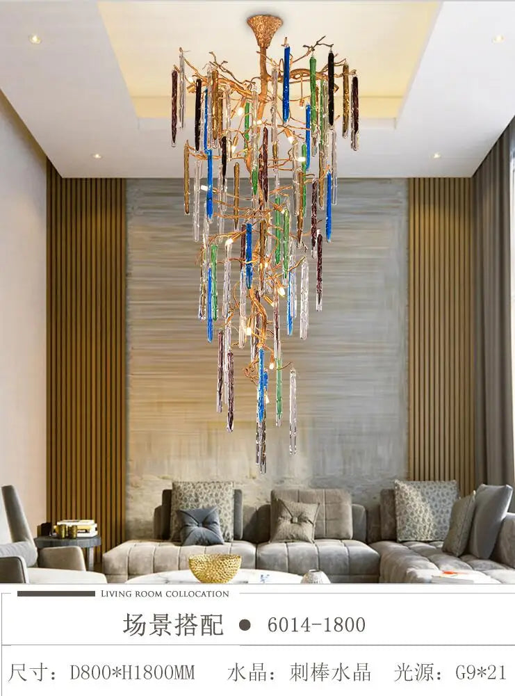 Light luxury post-modern copper branch crystal chandelier French living room dining room lamp American minimalist designer villa