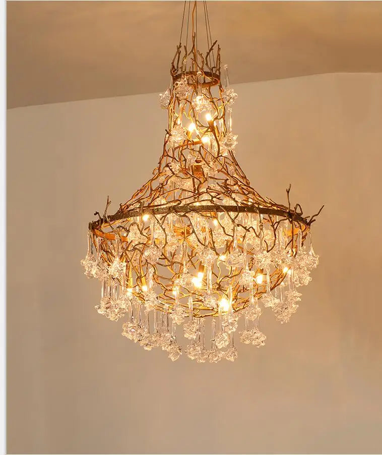 Light luxury post-modern copper branch crystal chandelier French living room dining room lamp American minimalist designer villa