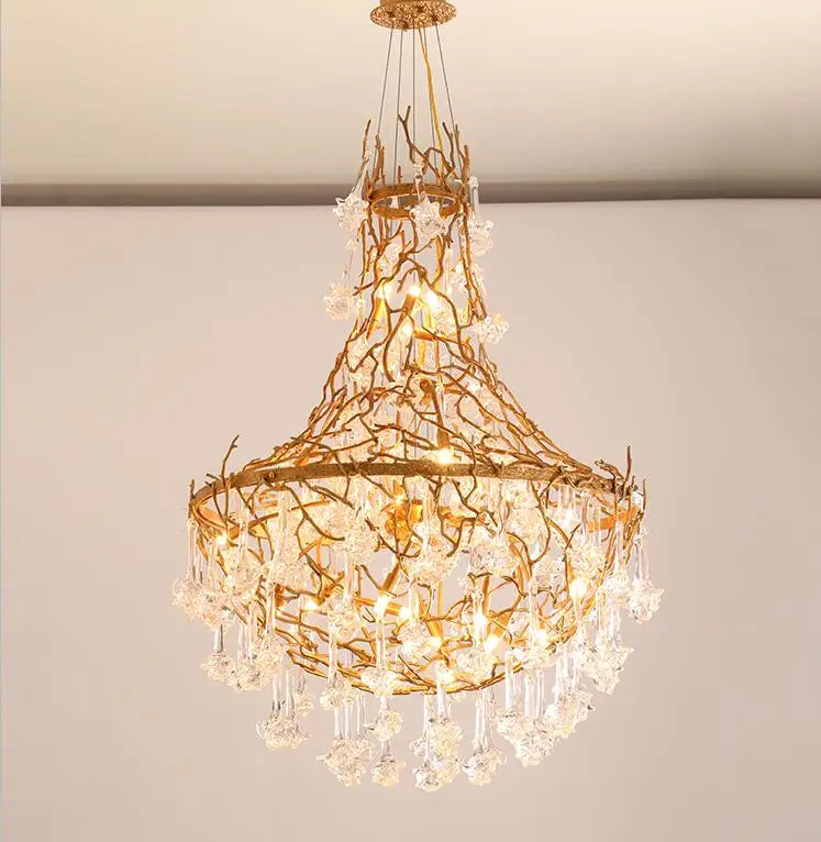 Light luxury post-modern copper branch crystal chandelier French living room dining room lamp American minimalist designer villa