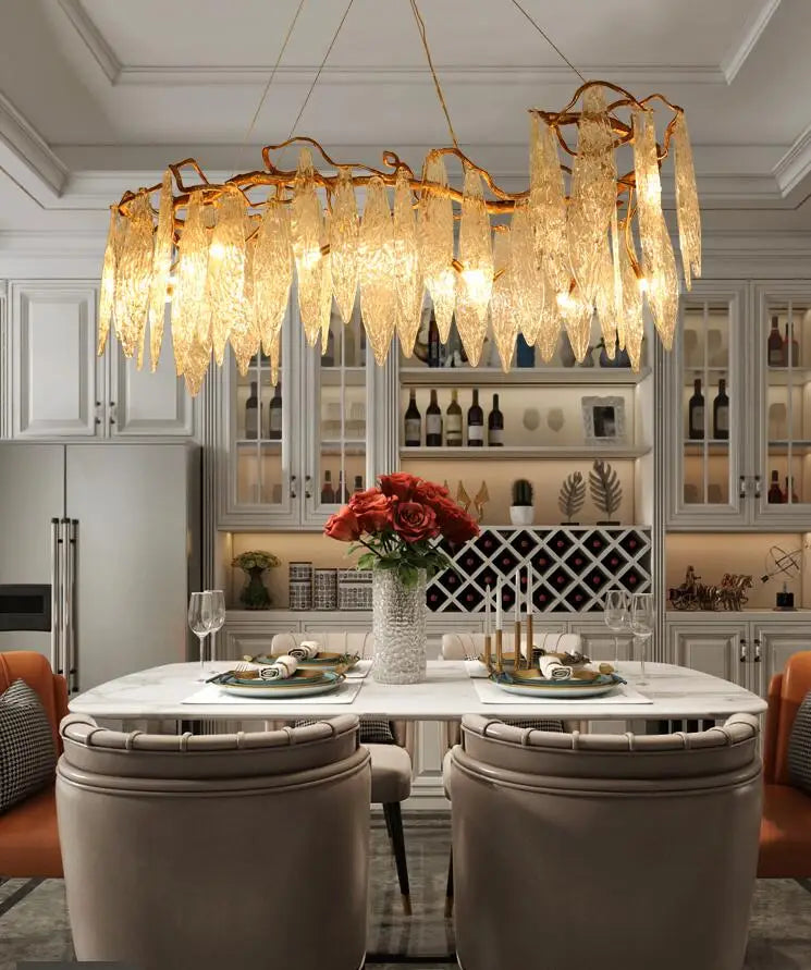 Light luxury post-modern copper branch crystal chandelier French living room dining room lamp American minimalist designer villa