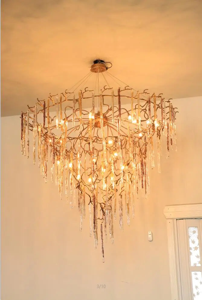 Light luxury post-modern copper branch crystal chandelier French living room dining room lamp American minimalist designer villa