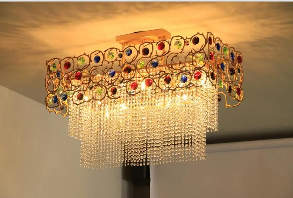 Light luxury post-modern copper branch crystal chandelier French living room dining room lamp American minimalist designer villa