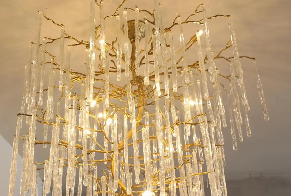 Light luxury post-modern copper branch crystal chandelier French living room dining room lamp American minimalist designer villa