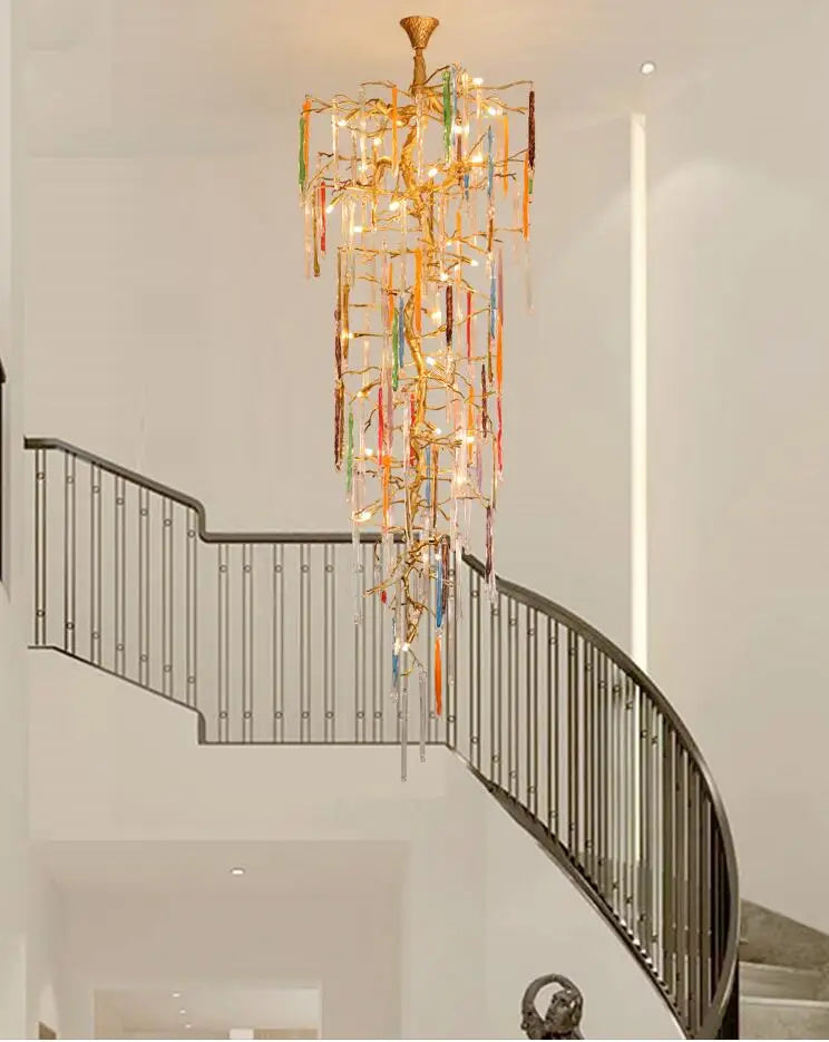 Light luxury post-modern copper branch crystal chandelier French living room dining room lamp American minimalist designer villa