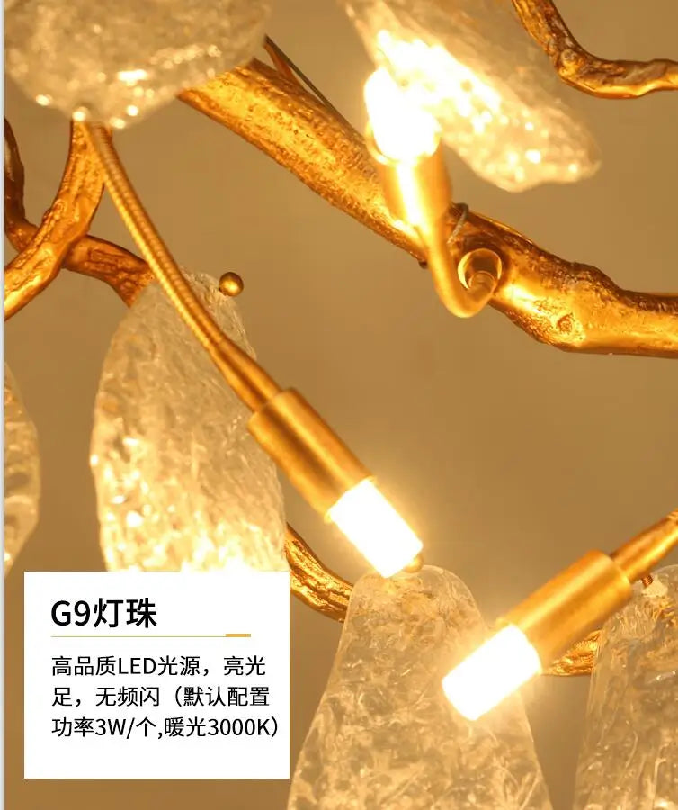 Light luxury post-modern copper branch crystal chandelier French living room dining room lamp American minimalist designer villa