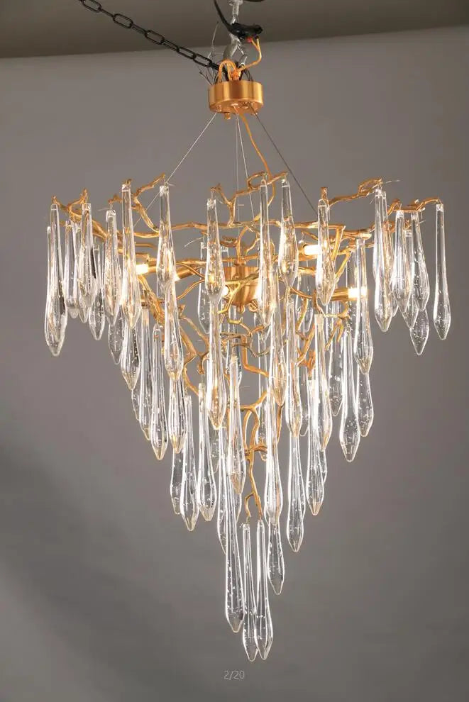 Light luxury post-modern copper branch crystal chandelier French living room dining room lamp American minimalist designer villa