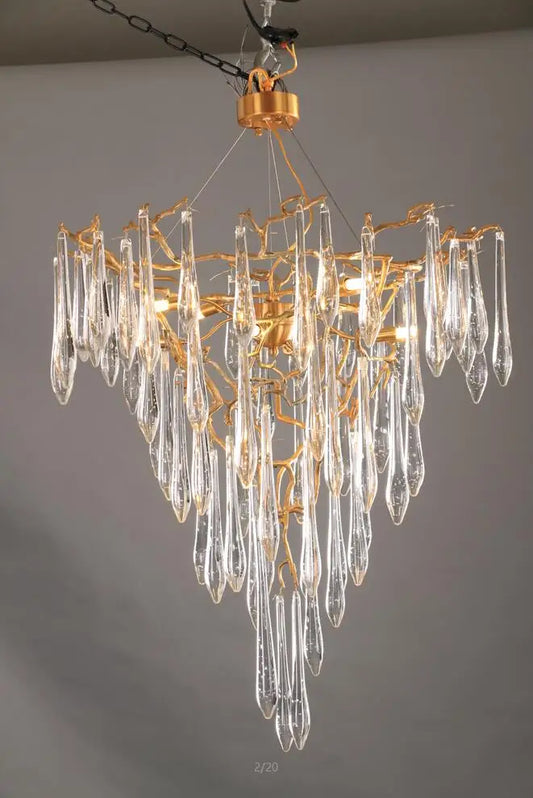 Light luxury post-modern copper branch crystal chandelier French living room dining room lamp American minimalist designer villa