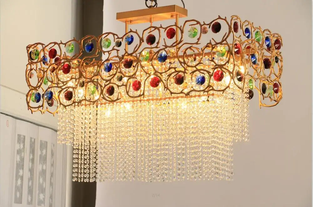 Light luxury post-modern copper branch crystal chandelier French living room dining room lamp American minimalist designer villa