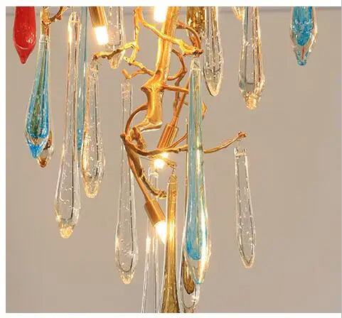 Light luxury post-modern copper branch crystal chandelier French living room dining room lamp American minimalist designer villa