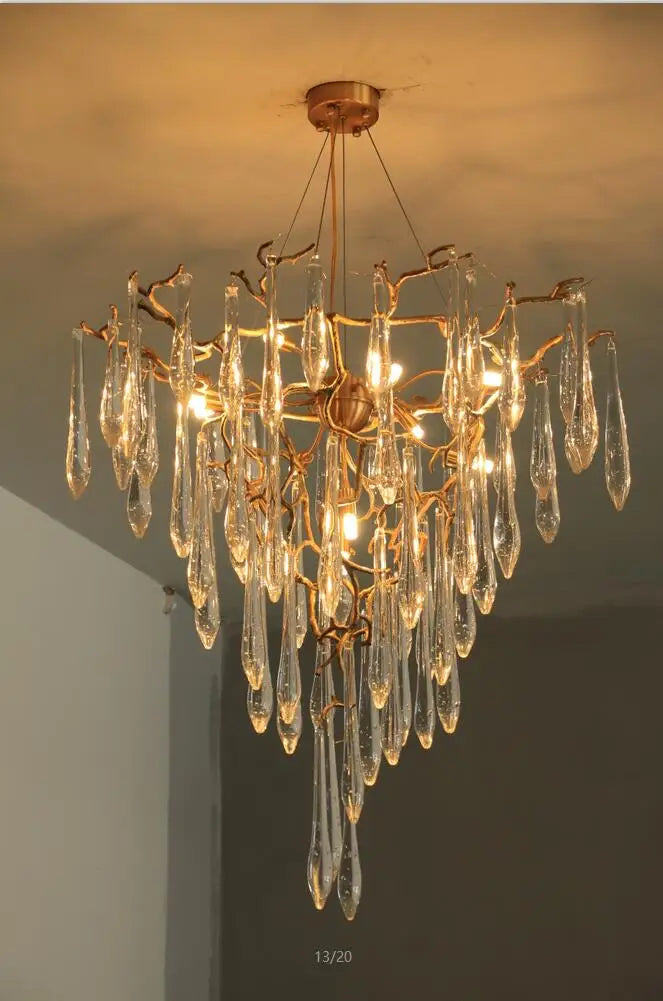Light luxury post-modern copper branch crystal chandelier French living room dining room lamp American minimalist designer villa