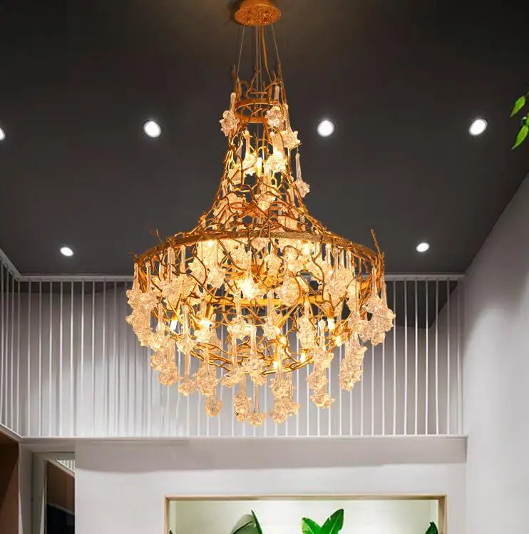 Light luxury post-modern copper branch crystal chandelier French living room dining room lamp American minimalist designer villa