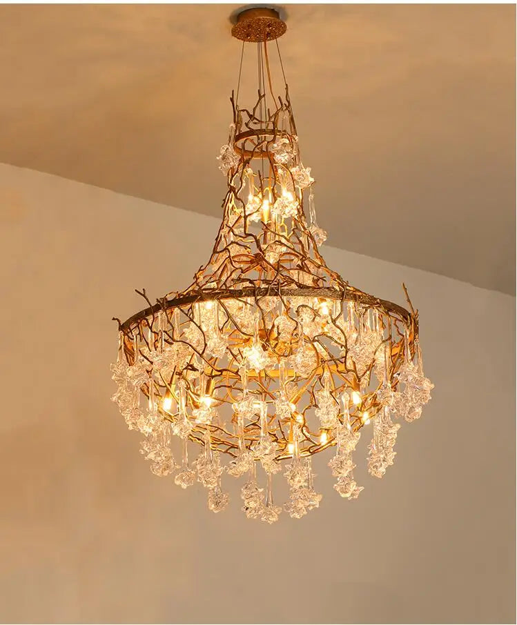 Light luxury post-modern copper branch crystal chandelier French living room dining room lamp American minimalist designer villa