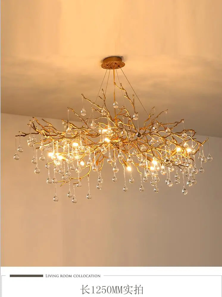 Light luxury post-modern copper branch crystal chandelier French living room dining room lamp American minimalist designer villa