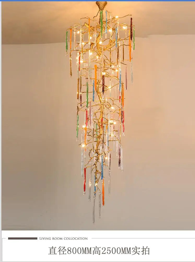 Light luxury post-modern copper branch crystal chandelier French living room dining room lamp American minimalist designer villa