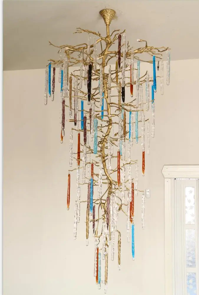 Light luxury post-modern copper branch crystal chandelier French living room dining room lamp American minimalist designer villa