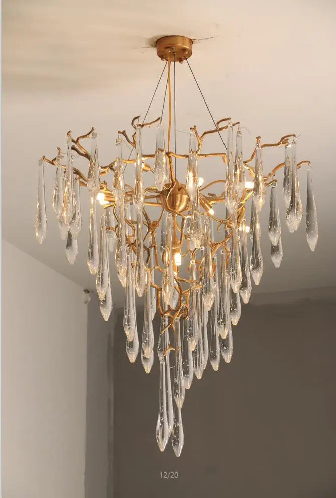 Light luxury post-modern copper branch crystal chandelier French living room dining room lamp American minimalist designer villa