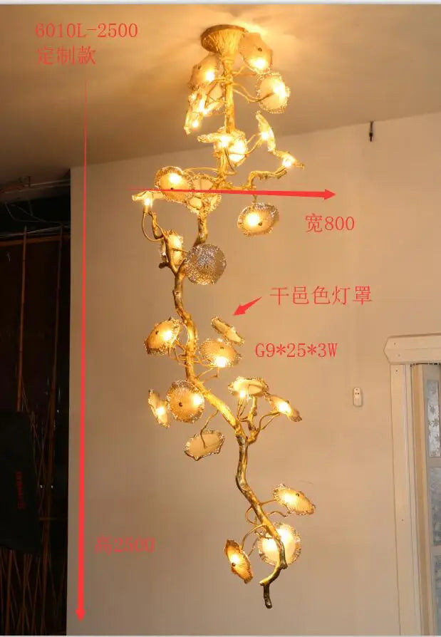 Light luxury post-modern copper branch crystal chandelier French living room dining room lamp American minimalist designer villa
