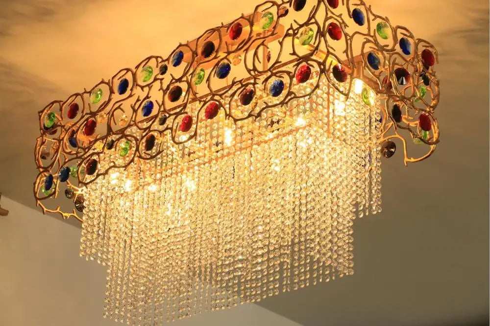Light luxury post-modern copper branch crystal chandelier French living room dining room lamp American minimalist designer villa
