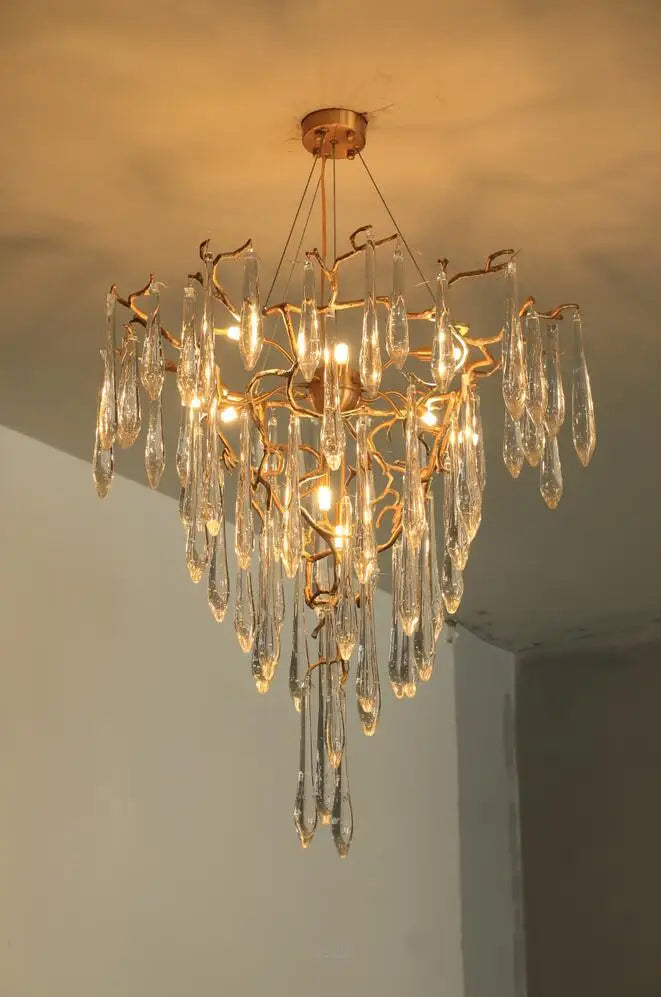 Light luxury post-modern copper branch crystal chandelier French living room dining room lamp American minimalist designer villa