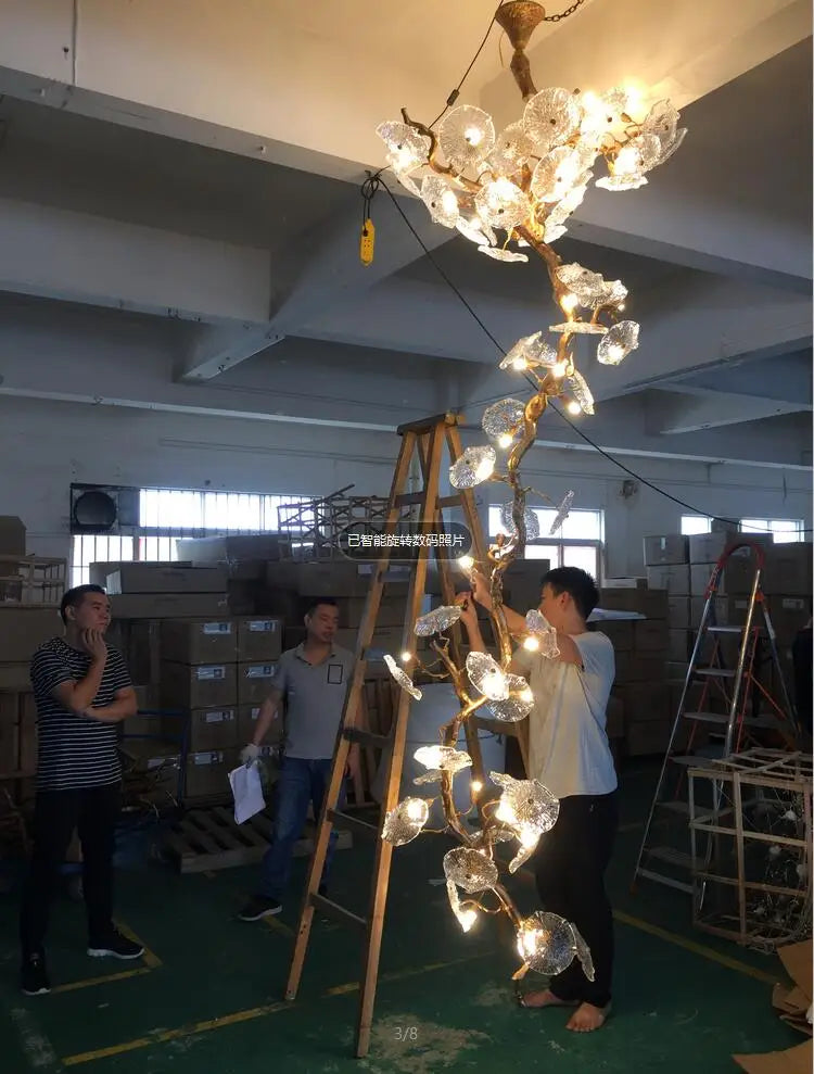 Light luxury post-modern copper branch crystal chandelier French living room dining room lamp American minimalist designer villa