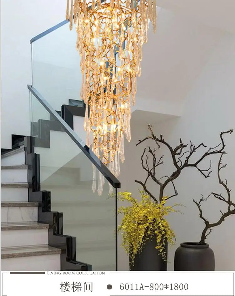 Light luxury post-modern copper branch crystal chandelier French living room dining room lamp American minimalist designer villa