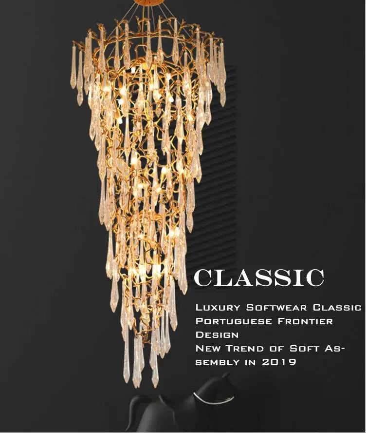 Light luxury post-modern copper branch crystal chandelier French living room dining room lamp American minimalist designer villa