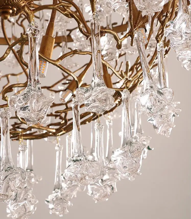 Light luxury post-modern copper branch crystal chandelier French living room dining room lamp American minimalist designer villa