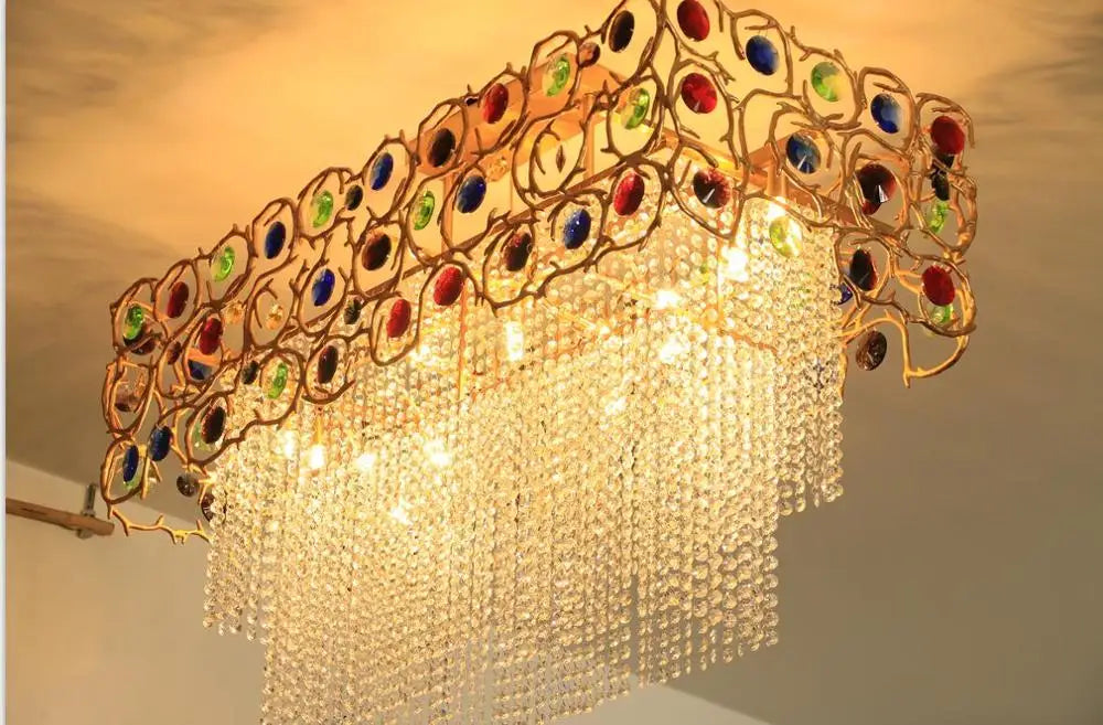 Light luxury post-modern copper branch crystal chandelier French living room dining room lamp American minimalist designer villa
