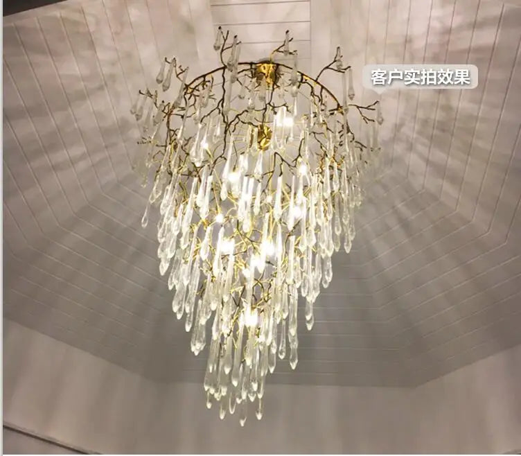 Light luxury post-modern copper branch crystal chandelier French living room dining room lamp American minimalist designer villa
