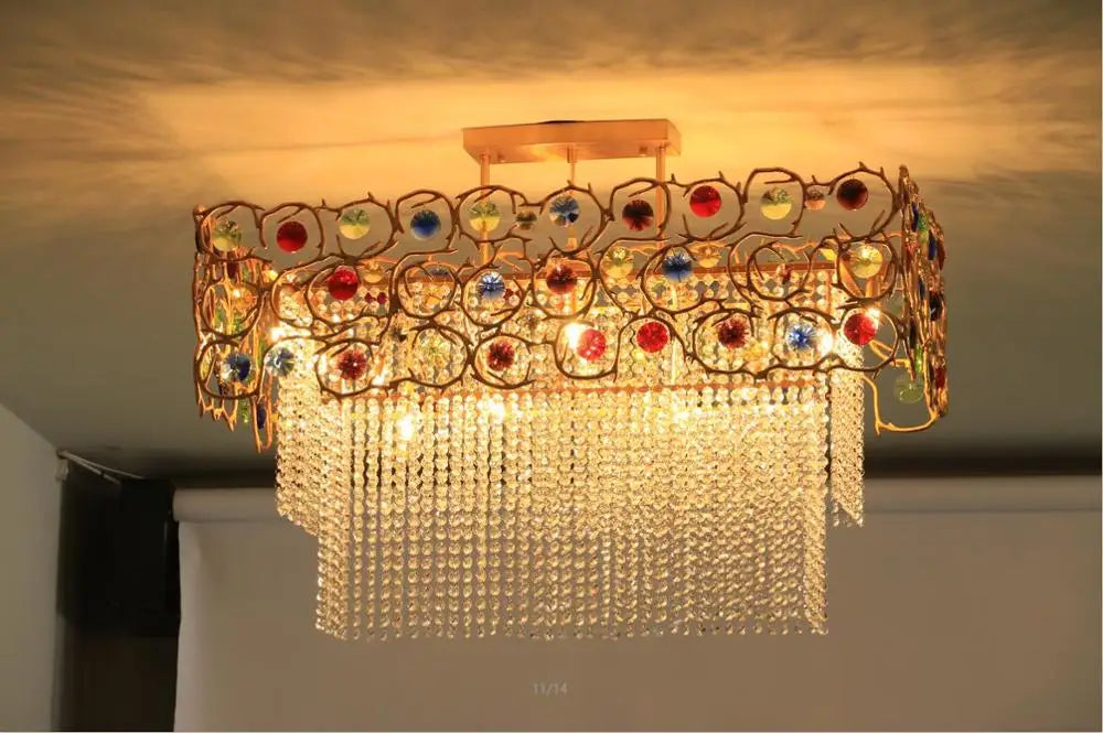 Light luxury post-modern copper branch crystal chandelier French living room dining room lamp American minimalist designer villa