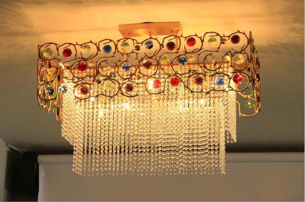Light luxury post-modern copper branch crystal chandelier French living room dining room lamp American minimalist designer villa