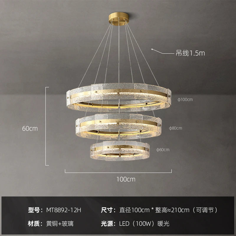 Light luxury post-modern villa duplex building living room large chandelier, simple model room, stairwell chandelier