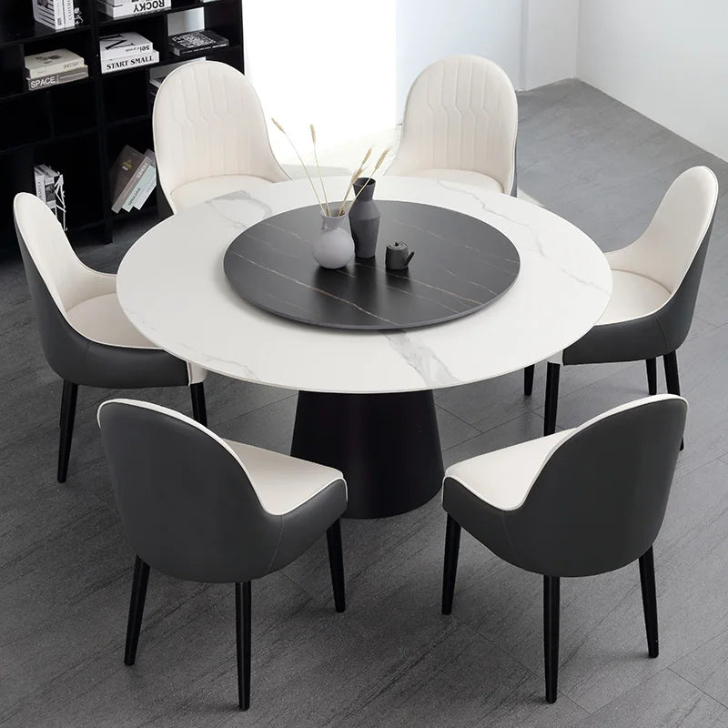 Light luxury slate dining table and chair combination, modern simple home small apartment round dining table with turntable