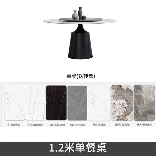 Light luxury slate dining table and chair combination, modern simple home small apartment round dining table with turntable