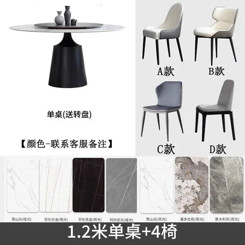 Light luxury slate dining table and chair combination, modern simple home small apartment round dining table with turntable