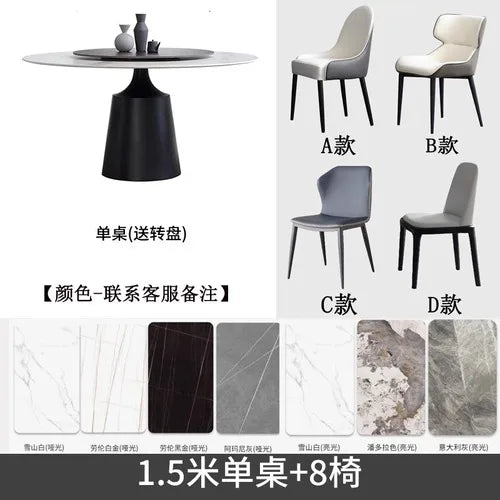 Light luxury slate dining table and chair combination, modern simple home small apartment round dining table with turntable