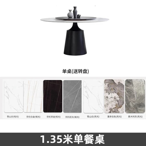 Light luxury slate dining table and chair combination, modern simple home small apartment round dining table with turntable