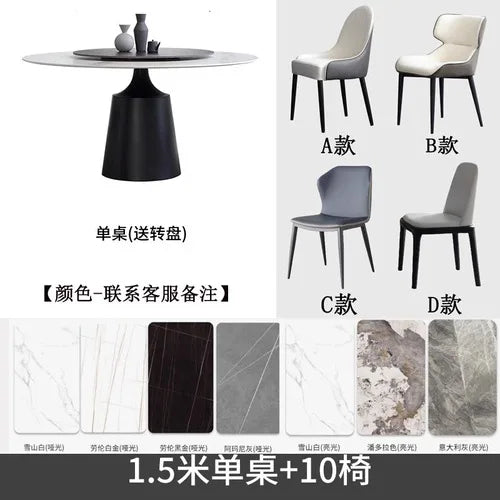Light luxury slate dining table and chair combination, modern simple home small apartment round dining table with turntable