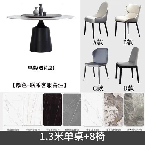 Light luxury slate dining table and chair combination, modern simple home small apartment round dining table with turntable