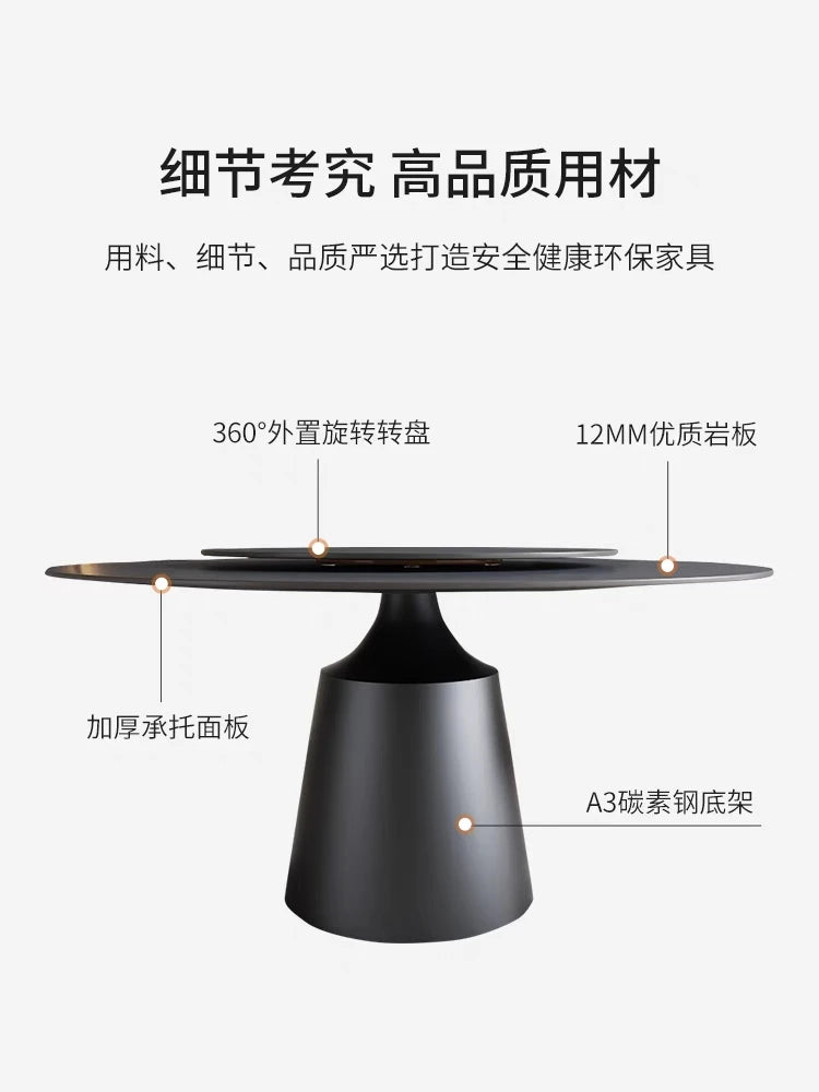 Light luxury slate dining table and chair combination, modern simple home small apartment round dining table with turntable